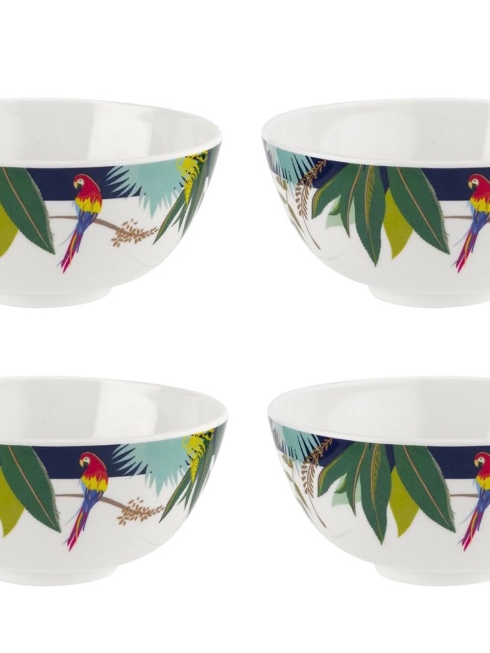 Sara Miller for Portmeirion 6” Melamine Parrot Cereal Bowls Gently Used
